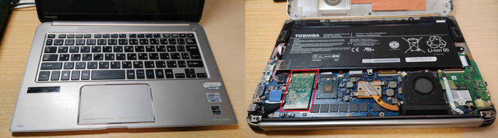 東芝 dynabook KIRA V832/28HS のSSDの換装前の状態